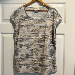 Gray and Beige and blue Patterned Top
